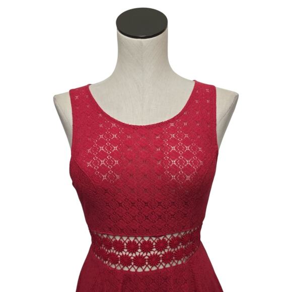 Free People Red Daisy Crochet Lace Fit & Flare Sleeveless Dress Women's Size 4 - Picture 8 of 9